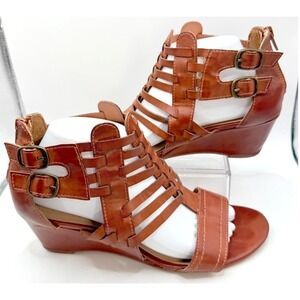 American Effects Womens Gladiator Strappy Wedge Sandals 2" Brown Size 9 buckles